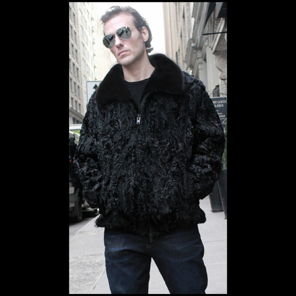 Mens Black Persian Jacket Black Mink Fur Collar